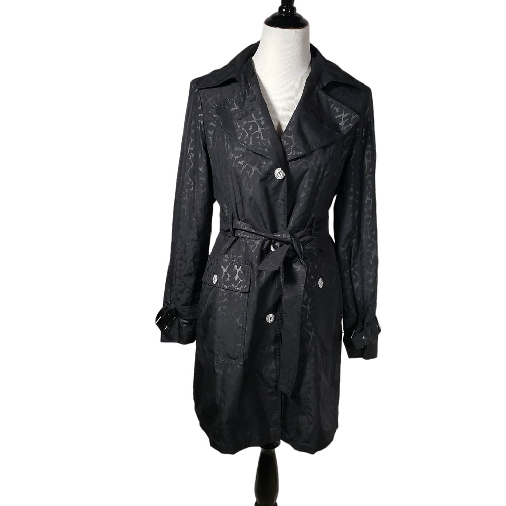 Platinum Women's size Small Black Animal Print Trench Windbreaker Jacket